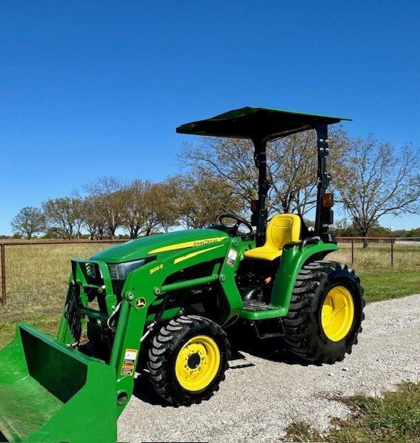 John Deere Compact Tractor with 300 E Bucket Arm & Cattle Guard